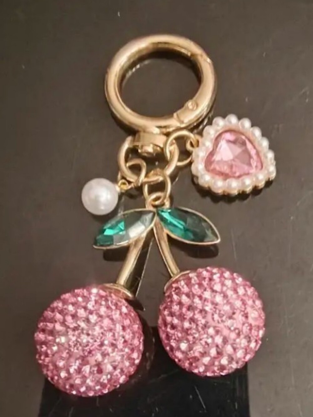 Pink Cherry Keychain with Heart Charm - Picture 7 of 10